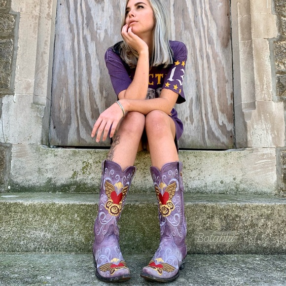 SOLD🔥OLD GRINGO Grace Heart Wing Purple Red Boots - Picture 3 of 15
